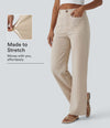 High Waisted Straight Leg Casual Linen-Feel Pants with Pockets - Dune Mirage
