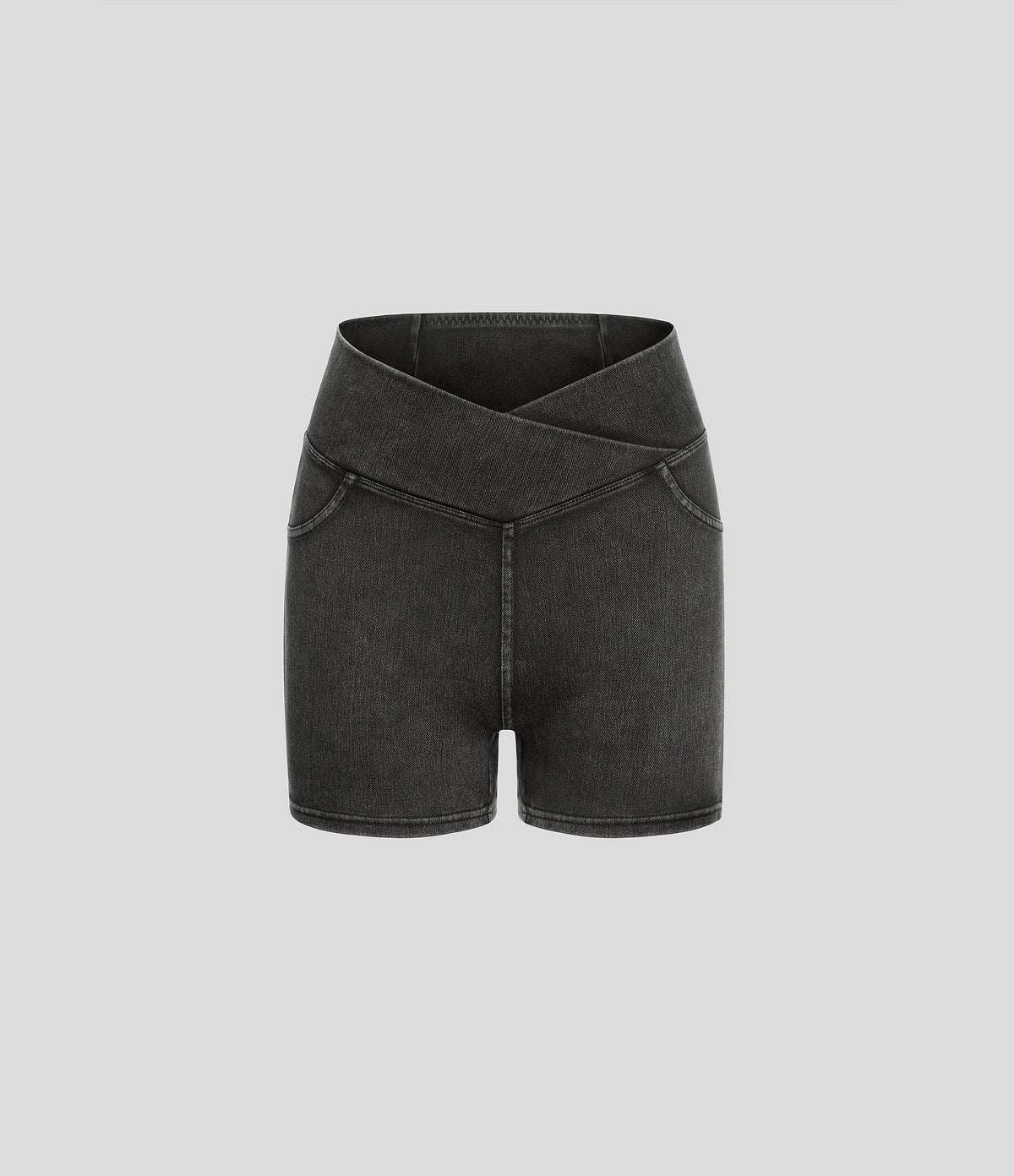 Halara Flex™ High Waisted Crossover Pocket Denim Casual Shorts 3" - Hemp Rope Black Denim
