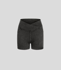 Halara Flex™ High Waisted Crossover Pocket Denim Casual Shorts 3" - Hemp Rope Black Denim
