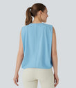 Round Neck Ruched Cool Touch Yoga Tank Top-UPF50+ - Sky Blue
