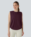 Round Neck Ruched Cool Touch Yoga Tank Top-UPF50+ - Fig