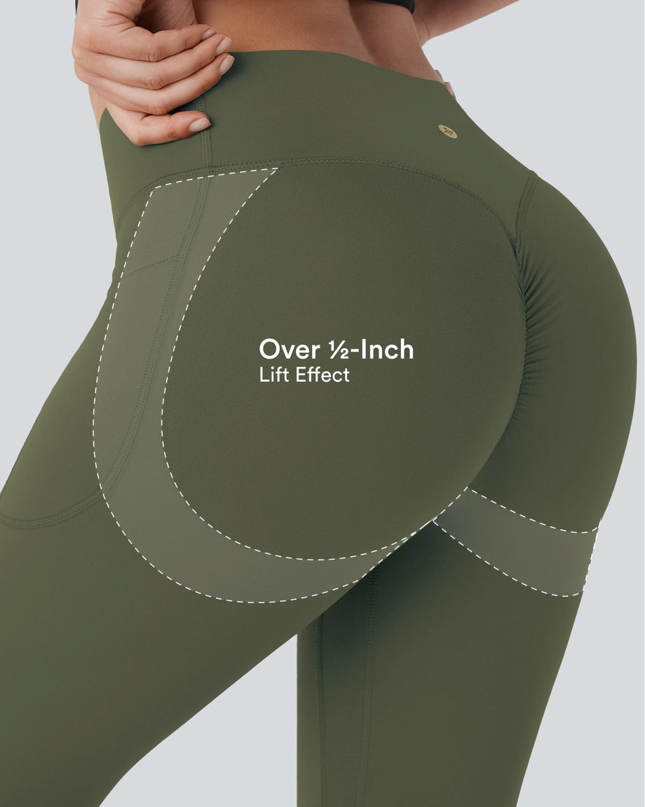 Halara UltraSculpt™ High Waisted Scrunch Butt Lifting Tummy Control Pocket Shaping Yoga Bootcut Leggings - Grass Grey Green