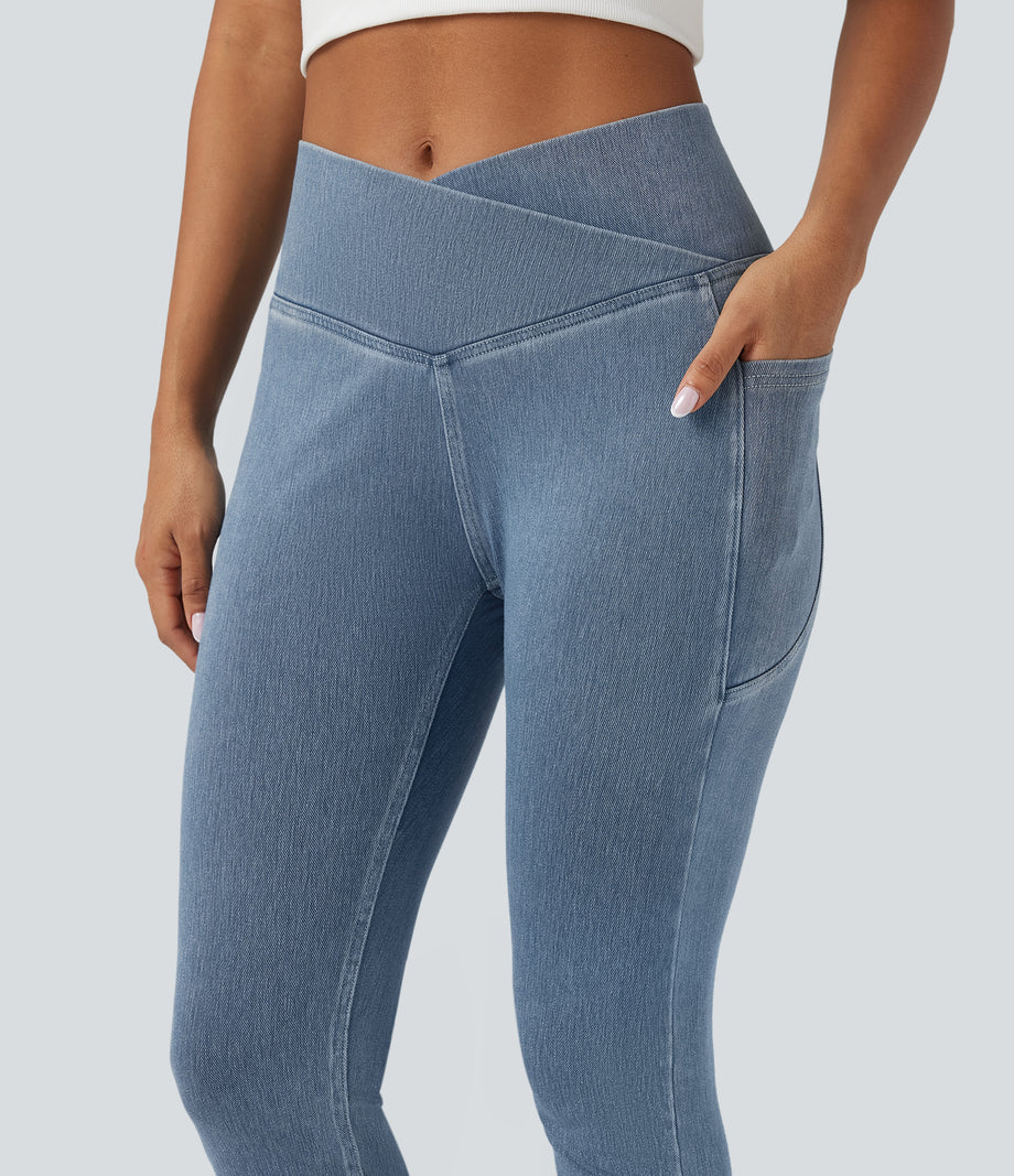 Halara Flex™ Crossover Pocket Washed Denim Work Leggings -  Blue Jasper Denim