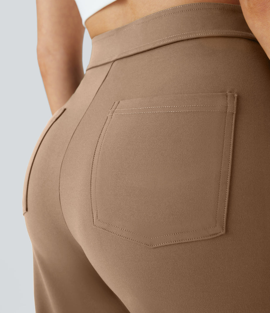 DayStretch High Waisted Pockets Straight Leg Casual Pants - Burro