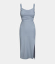 Ruched Lace Up Bodycon Midi Casual Dress - Snowflake Blue