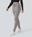 SoftlyZero™ Plush High Waisted Drawstring Pocket Plain Full Length Joggers - Gull