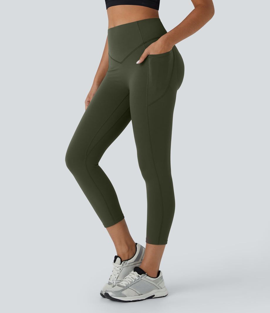 Halara UltraSculpt™ High Waisted Scrunch Butt Lifting Tummy Control Pocket Shaping Capri Training Leggings - Deep Woodland Green
