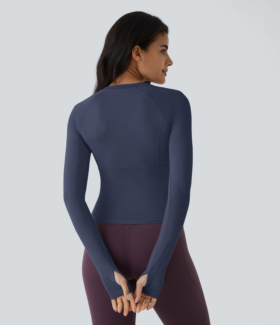 Solid Thumb Hole Yoga Sports Top - Patriot Blue