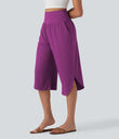 Breezeful™ High Waisted Tummy Control Hem Quick Dry Capri Pants with Pockets - Purple Wine