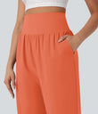 Breezeful™ High Waisted Tummy Control Hem Quick Dry Capri Pants with Pockets - Flamingo