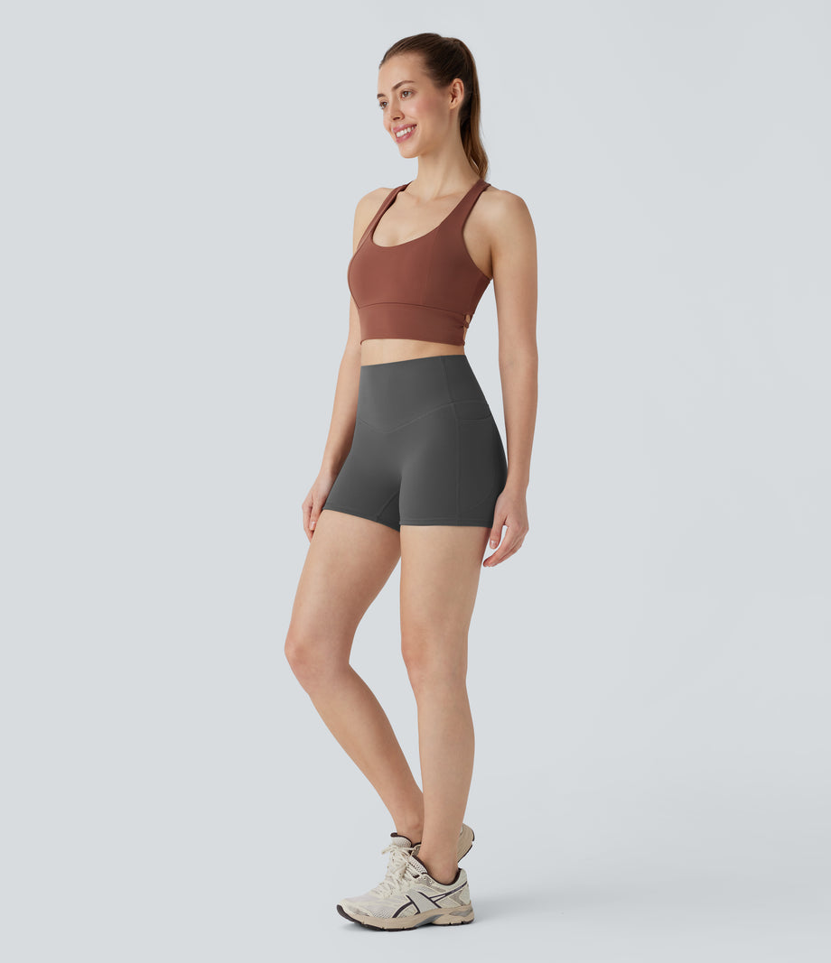 Halara UltraSculpt™ High Waisted Tummy Control Pocket Shaping Training Biker Shorts 3'' - Volcanic Ash