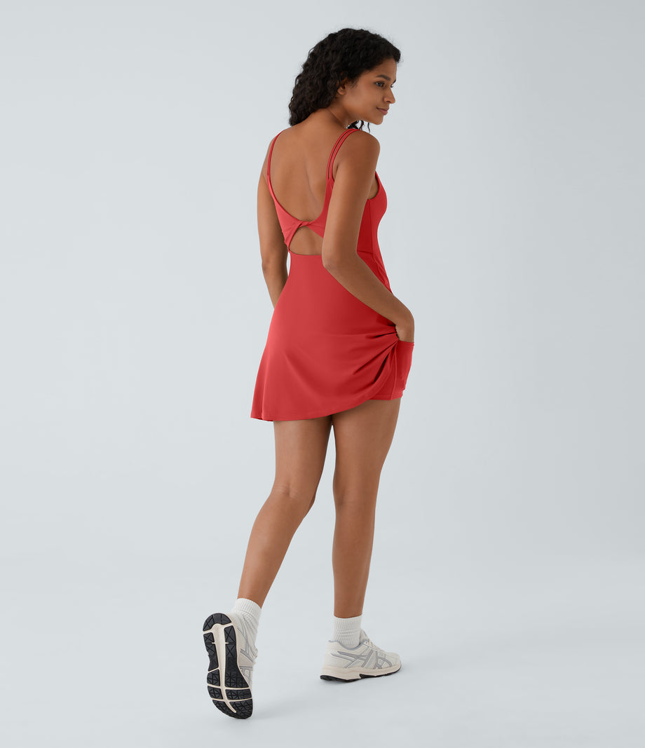 SoftlyZero™ Plush Double Straps 2-Piece Pocket Slip Dance Active Dress A-D Cups - Poinsettia