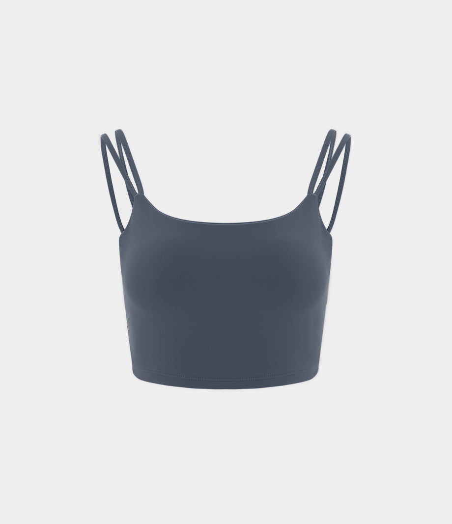 Double Straps Cropped Yoga Tank Top - Night Sea Blue