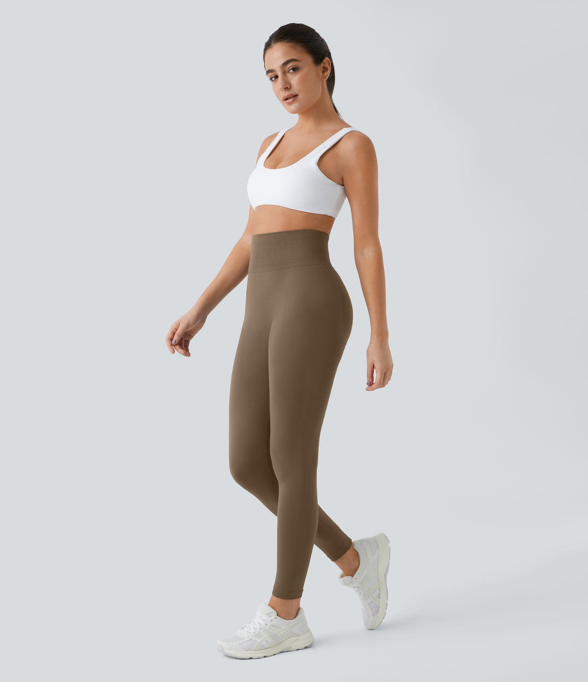 OneForm Seamless Flow High Waisted Ruched Plain Leggings - Chestnut Brown