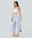 Breezeful™ High Waisted Tummy Control Split Hem Quick Dry Resort Pants with Pockets - Ballad Blue