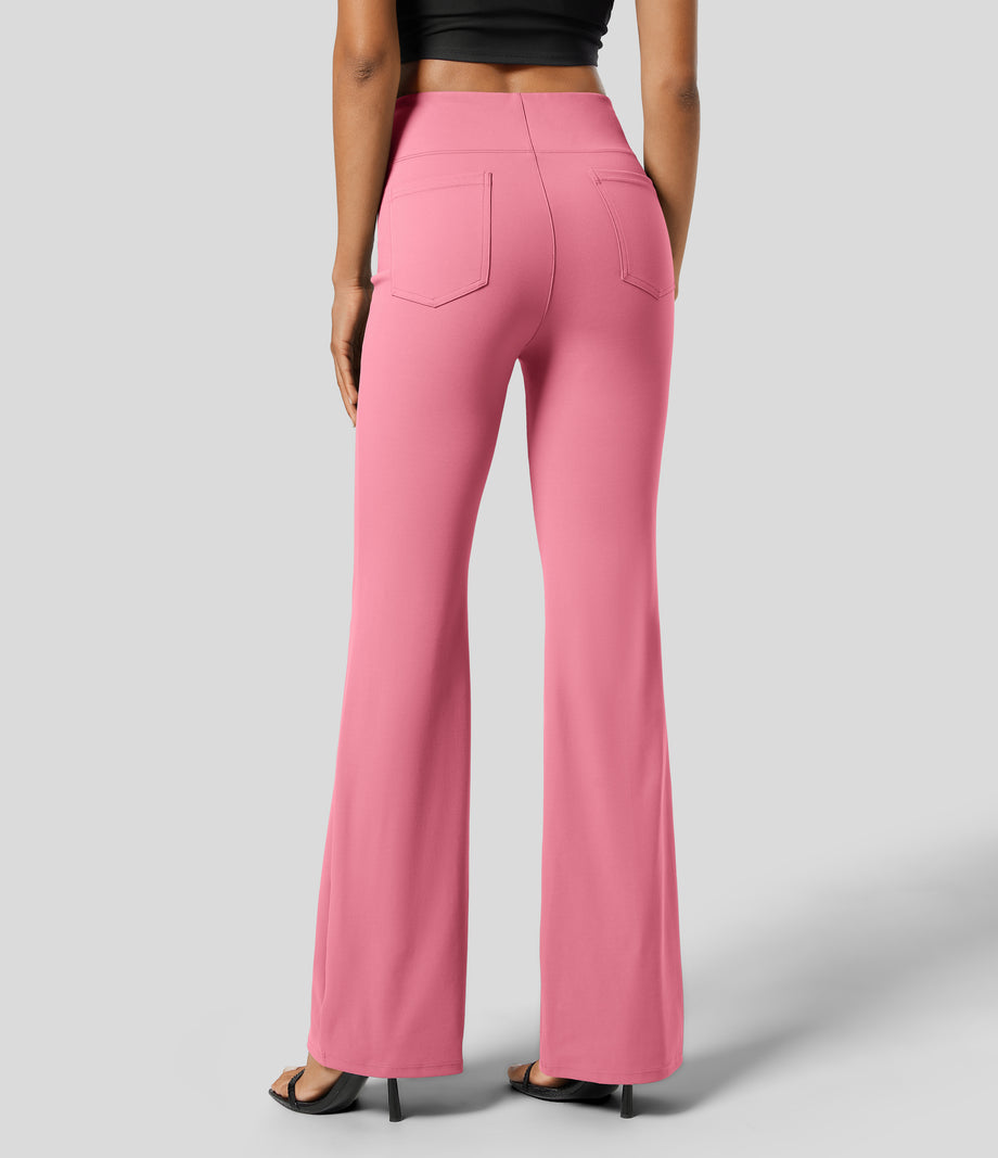 Halara Flex™ High Waisted Back Side Pocket Slight Flare Work Pants - Flamingo Plume
