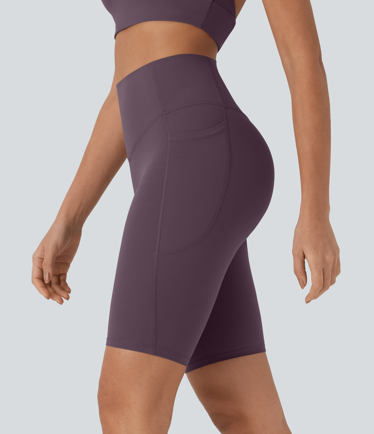 Halara UltraSculpt™ High Waisted Tummy Control Pocket Shaping Training Biker Shorts 9'' - Night's Purple