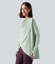 Hooded Cowl Neck Long Sleeve Thumb Hole Yoga Sports Top with Pockets - Dewkist