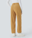Mid Rise Zipper Pocket Corduroy Casual Pants - Amber Gold