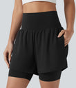 SoftlyZero™ Airy Super High Waisted 2-in-1 Cool Touch Yoga Shorts 7'' with Pockets - Black