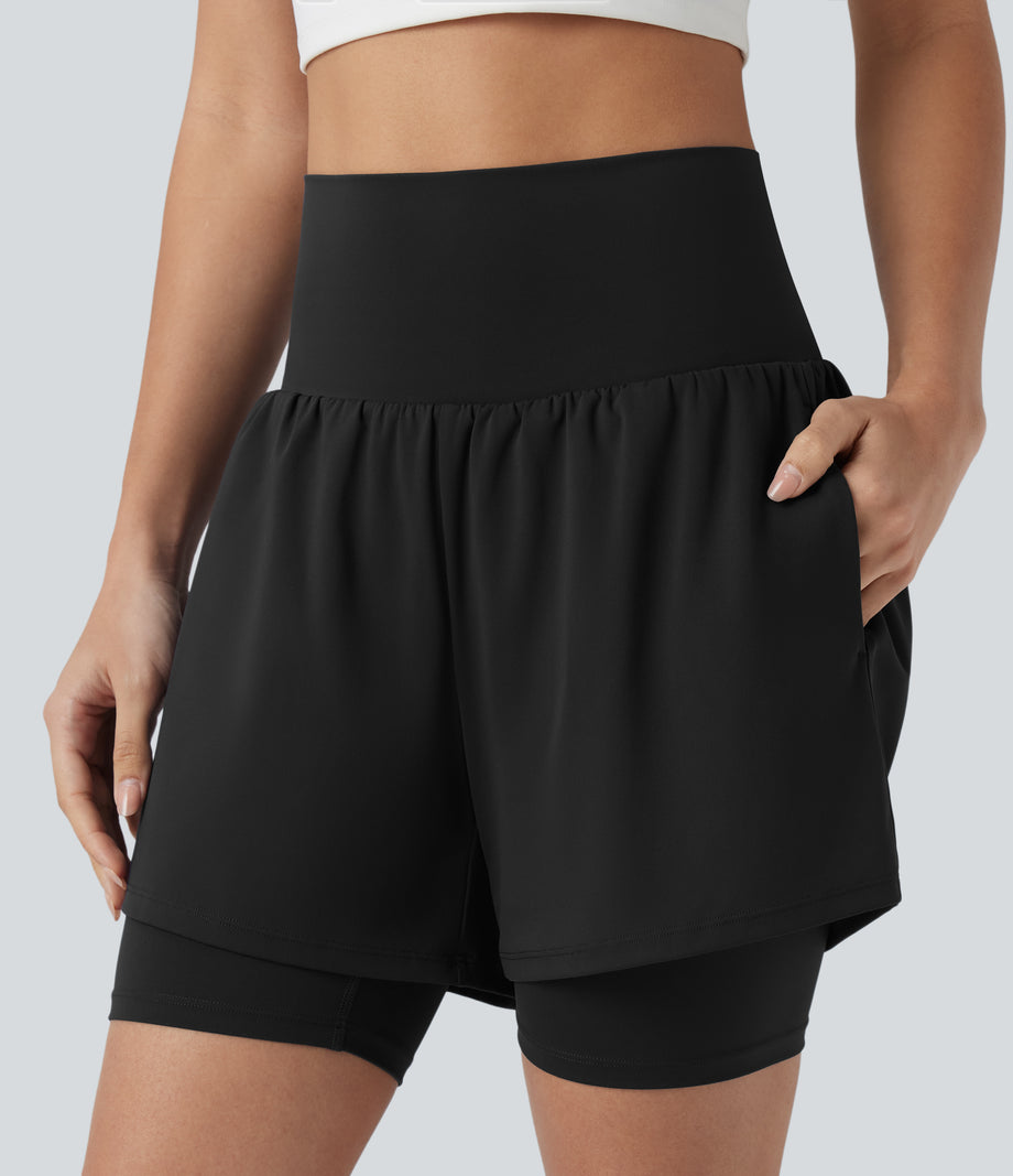 SoftlyZero™ Airy Super High Waisted 2-in-1 Cool Touch Yoga Shorts 7'' with Pockets - Black