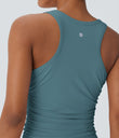Round Neck Racerback Ruched Yoga Tank Top - Brittany Blue
