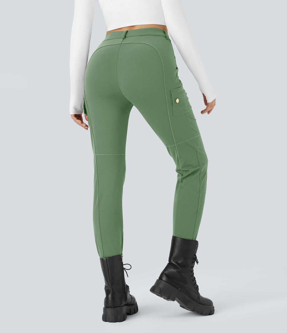 DayStretch High Waisted Zipper Pockets Solid Skinny Cargo Pants - Kashmir