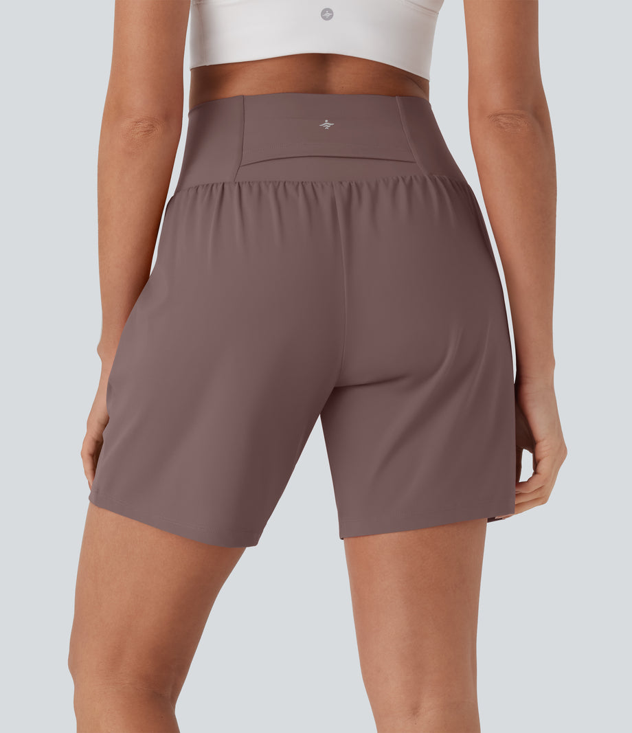 SoftlyZero™ Airy Super High Waisted 2-in-1 Cool Touch Yoga Shorts 7" with Pockets - Deep Tea Brown