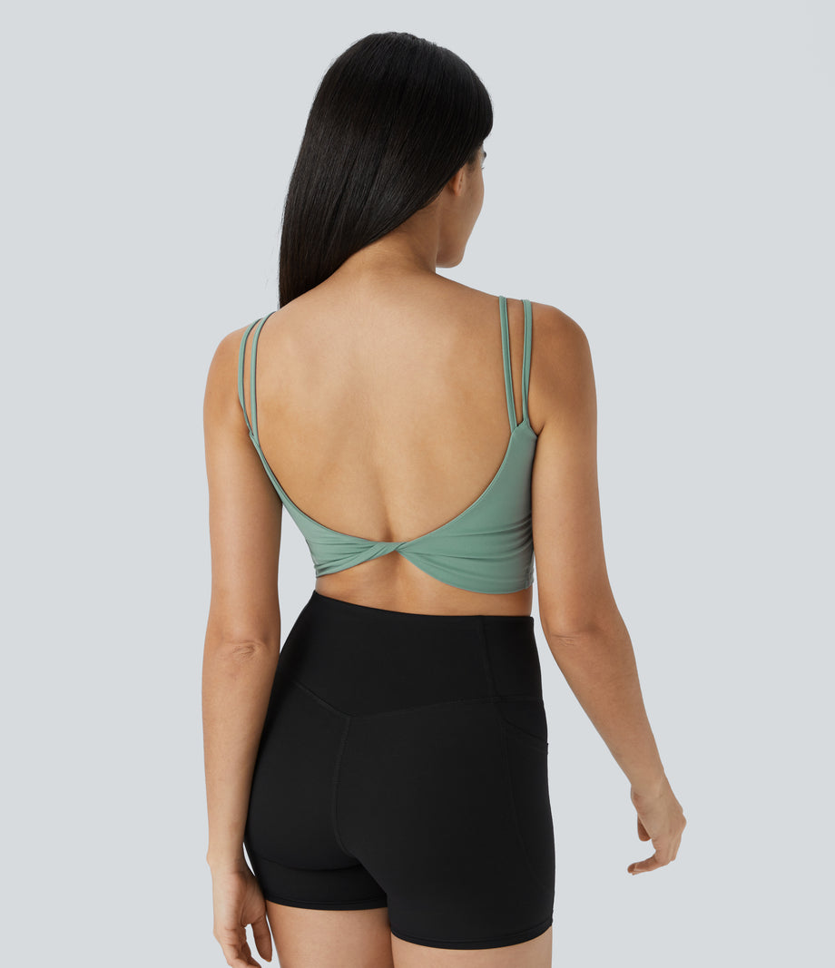 Double Straps Cropped Yoga Tank Top - Hedge Green