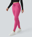 SoftlyZero™ Plush High Waisted Drawstring Pocket Plain Full Length Joggers - Fuchsia Purple