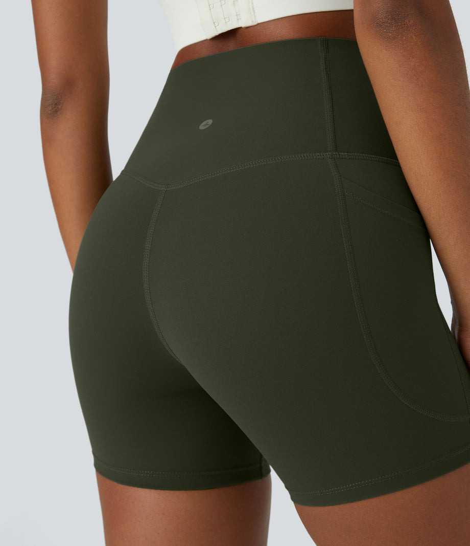 Halara UltraSculpt™ High Waisted Tummy Control Side Pocket Shaping Training Biker Shorts 5'' - Deep Woodland Green