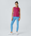 Cut Out Crossover Hem Solid Yoga Tank Top - Bright Rose