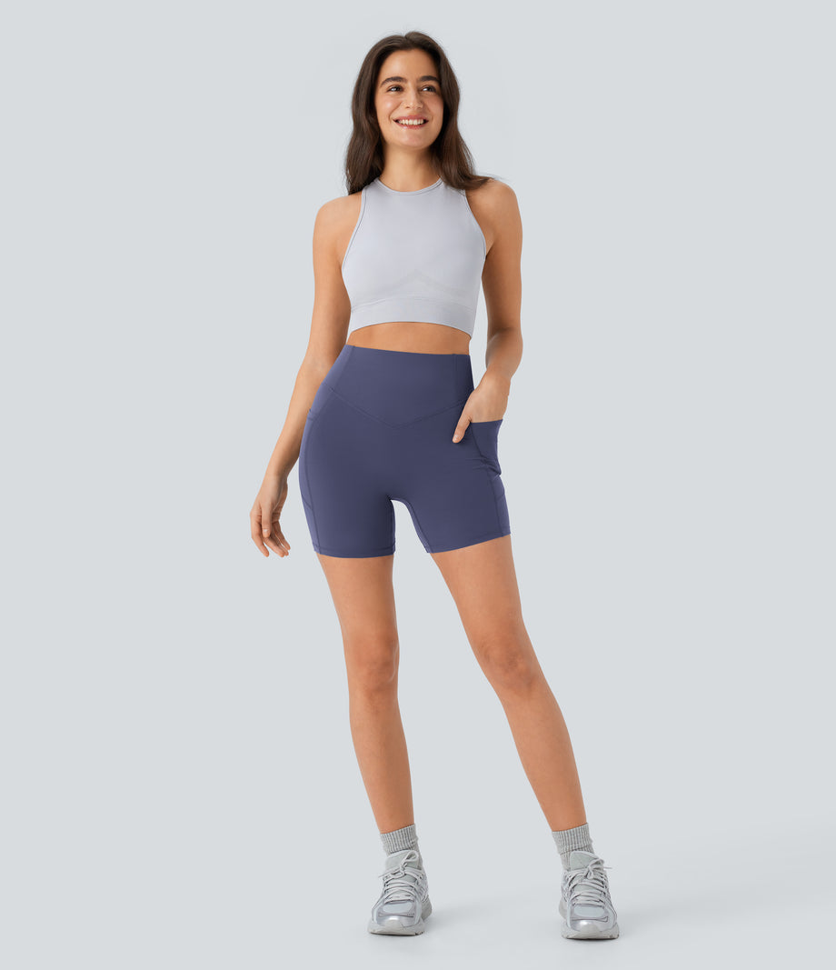 Halara UltraSculpt™ High Waisted Scrunch Butt Lifting Tummy Control Pocket Shaping Workout Biker Shorts 5'' - Mood Indigo