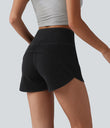 Halara Flex™ High Waisted Tummy Control Curved Hem Skinny Denim Casual Shorts with Pockets - Meteorite Black Denim