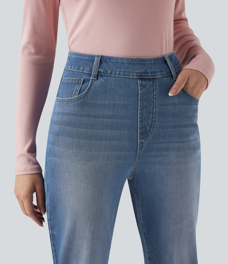 Halara Flex™ High Waisted Rolled Hem Casual Slim Jeans with Pockets -  Blue Jasper Denim