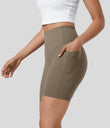 Halara UltraSculpt™ High Waisted Tummy Control Pocket Shaping Training Biker Shorts 7'' - Dawn Brown