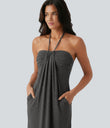 Halter Tie Back Maxi Dress with Pockets - Darl Gray Floral Yarn