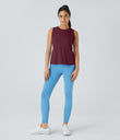 Cut Out Crossover Hem Solid Yoga Tank Top - Red Violet