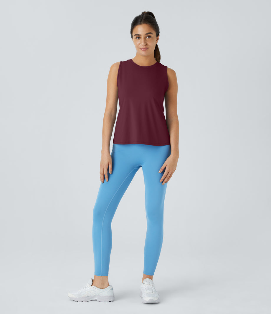 Cut Out Crossover Hem Solid Yoga Tank Top - Red Violet