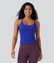 Scoop Neck Crisscross Back Crossover Hem Yoga Cami Top - Night Sky Blue