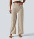 High Waisted Straight Leg Casual Linen-Feel Pants with Pockets - Dune Mirage