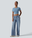 Halara Flex™ Low Rise Zipper Pockets Washed Baggy Wide Leg Casual Jeans - Light Blue – Glacier Light Blue