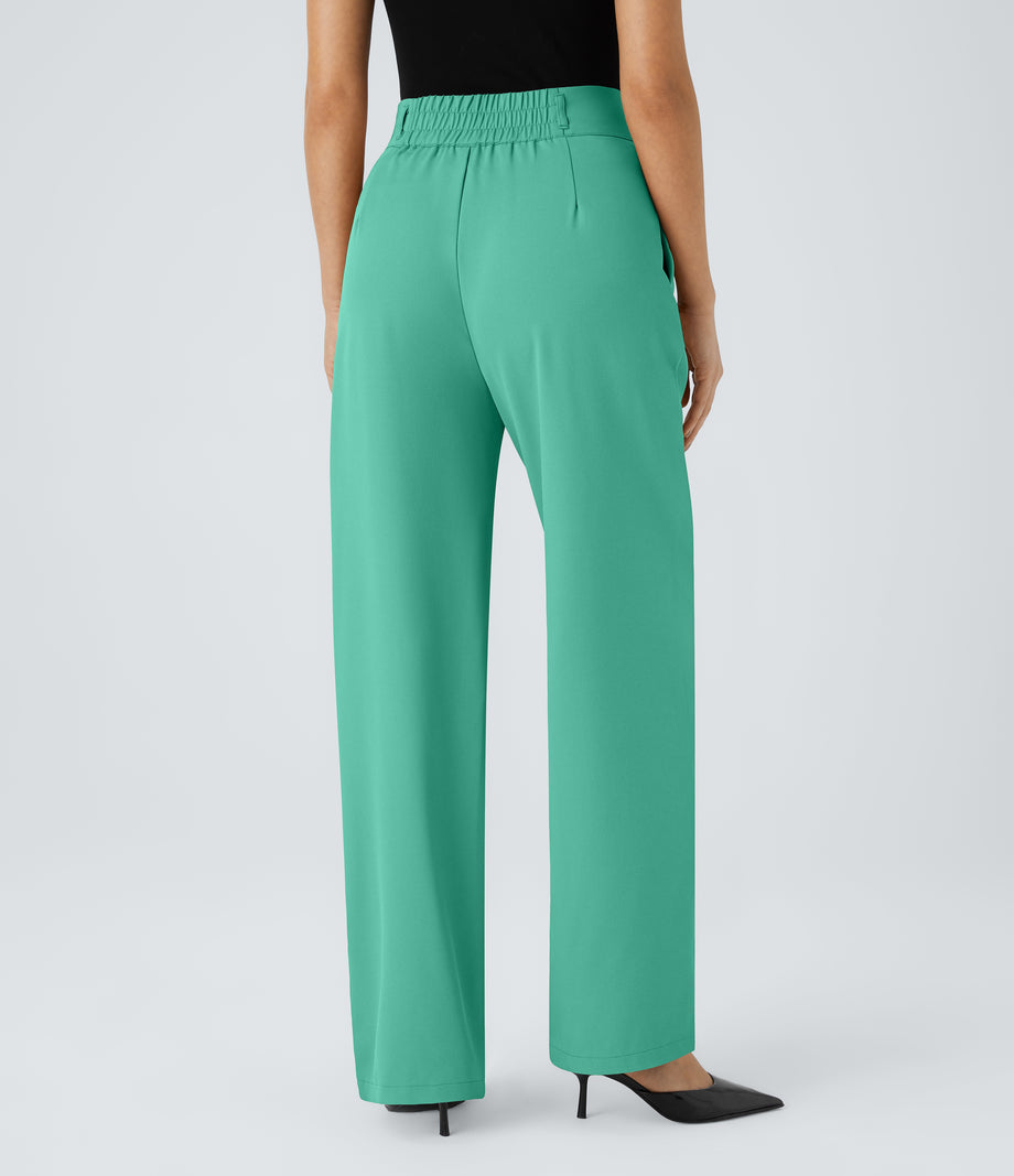 Halara Flex™ High Waisted Zipper Pocket Shirred Straight Leg Work Pants - Spearmint
