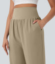 Breezeful™ High Waisted Tummy Control Hem Quick Dry Capri Pants with Pockets - Fields of Rye