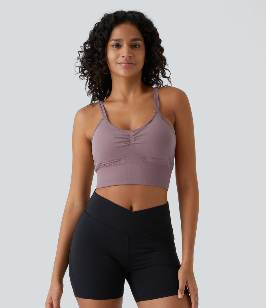 OneForm Seamless Flow Low Support Ruched Double Straps Sports Bra A-D Cups - Lilac Blush