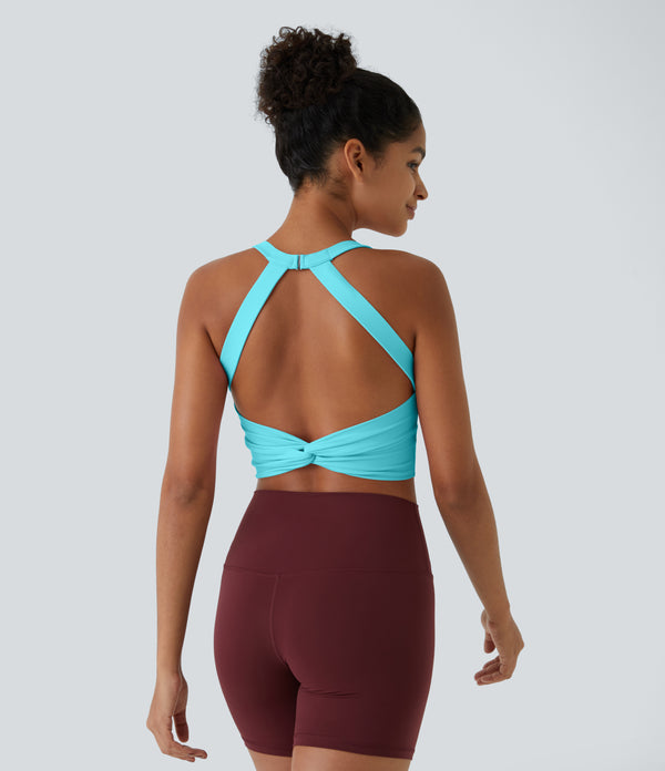 SoftlyZero™ Plush Cut Out Cropped Yoga Tank Top - Baroque Blue