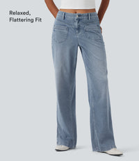 Halara Flex™ Mid Rise Straight Leg Casual Jeans with Pockets - Vallarta Blue Denim