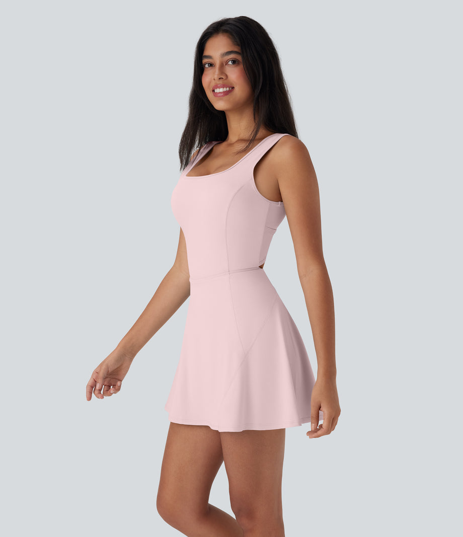 SoftlyZero™ Airy U Neck 2-in-1 Pocket Mini Cool Touch Dance Active Dress-Easy Peezy - Primrose Pink