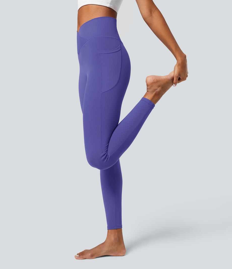 SoftlyZero™ Crossover Pocket Plain Leggings-UPF50+ - Misty Lavender