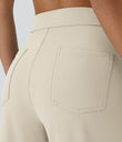DayStretch High Waisted Pockets Straight Leg Casual Pants - Oat Milk